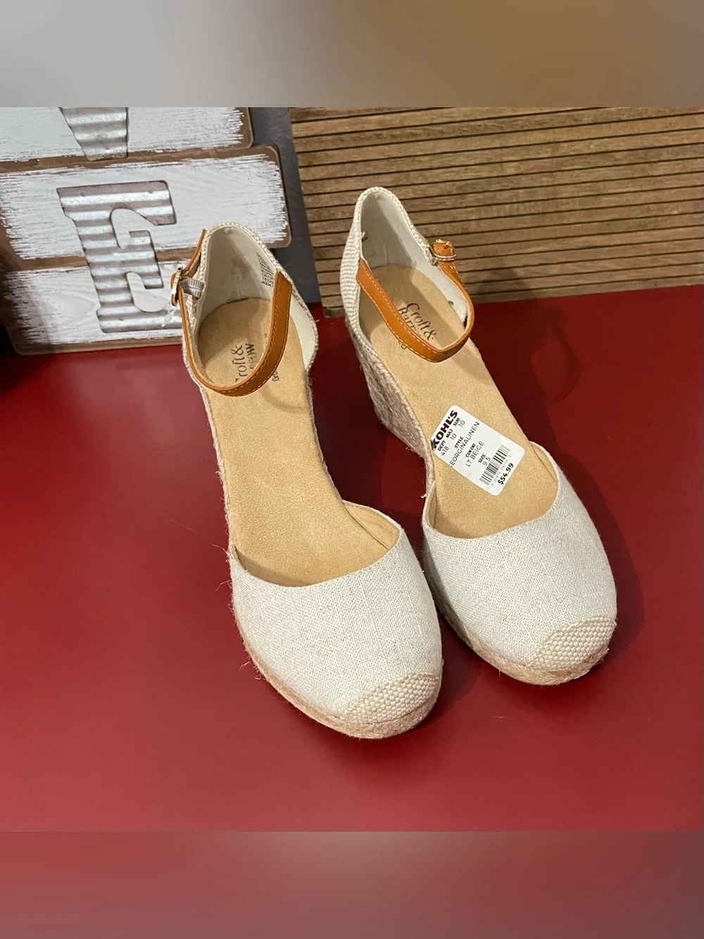 Kohl's Cream Wedge Espadrille Ankle-Strap Heels